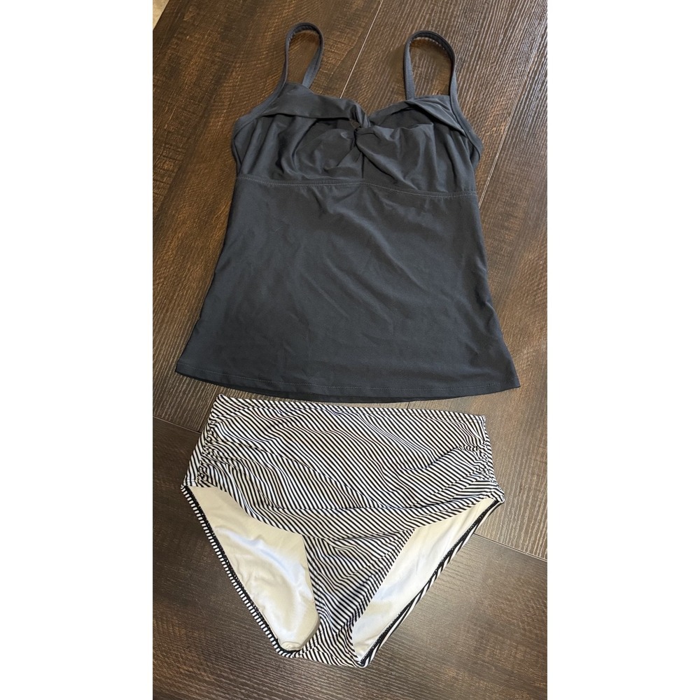Athleta Cupshe Mismatched Tankini Set Black Striped 34B C Medium